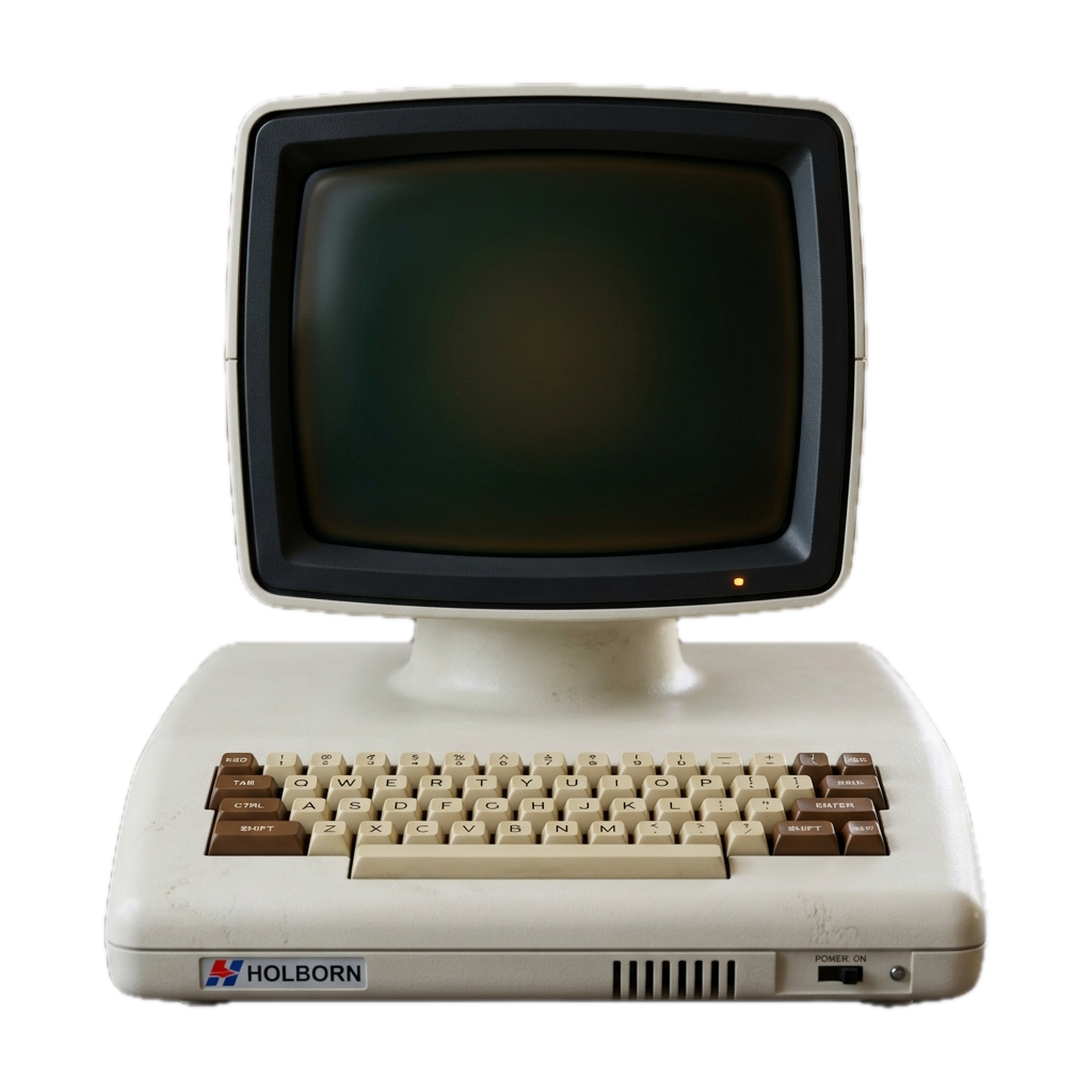 Retro-Computer, auf dessen Bildschirm ein simulierter Angriff einer autonomen KI abläuft